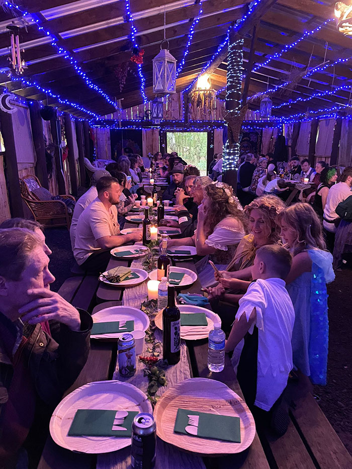 Everyone getting seated for the feast